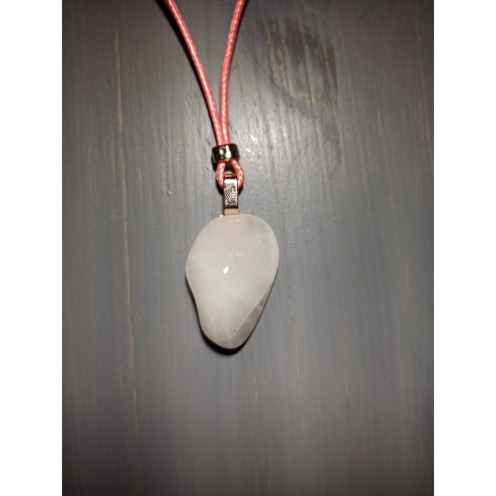 White Snow Quartz Pendant Necklace Pink Waxed Cord 17 Inch Breakaway Closure